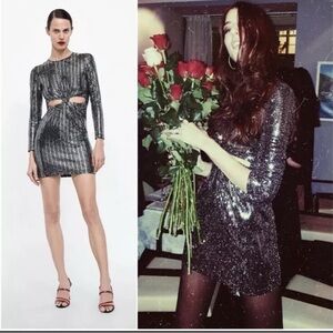 Zara Sequin Cutout Mini Dress XS